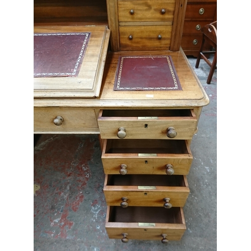 164 - A Victorian mahogany and red leather Dickens desk - approx. 119cm high x 150cm wide x 75cm deep