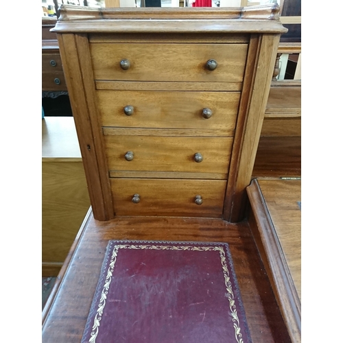 164 - A Victorian mahogany and red leather Dickens desk - approx. 119cm high x 150cm wide x 75cm deep