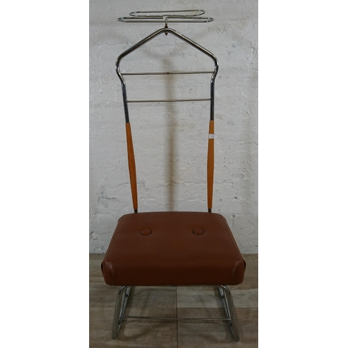 170 - A mid 20th century RelaxSit chrome plated and beech valet stand with brown vinyl seat