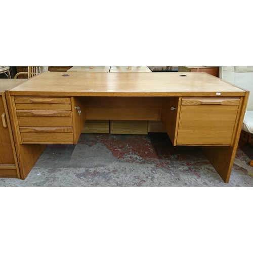 185 - A mid/late 20th century Danish Denka oak office desk - approx. 74cm high x 162cm wide x 76cm deep