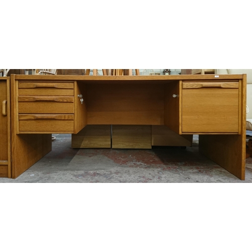 185 - A mid/late 20th century Danish Denka oak office desk - approx. 74cm high x 162cm wide x 76cm deep