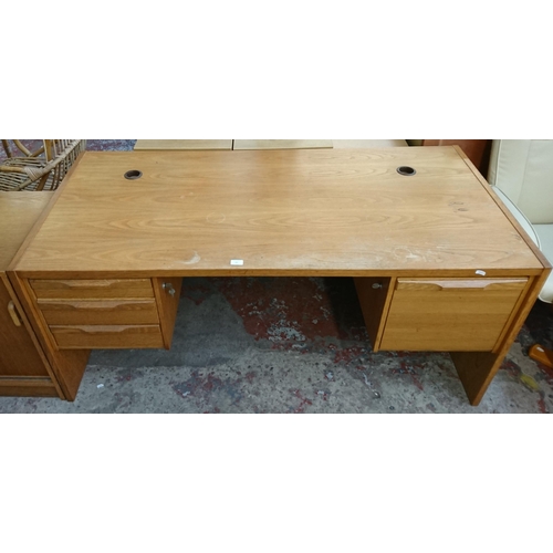 185 - A mid/late 20th century Danish Denka oak office desk - approx. 74cm high x 162cm wide x 76cm deep