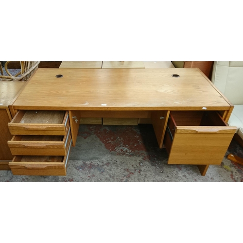 185 - A mid/late 20th century Danish Denka oak office desk - approx. 74cm high x 162cm wide x 76cm deep