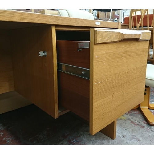 185 - A mid/late 20th century Danish Denka oak office desk - approx. 74cm high x 162cm wide x 76cm deep