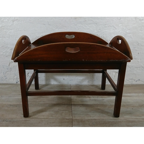 189 - A Georgian style mahogany butlers tray on stand - approx. 59cm high x 79cm wide x 56cm deep