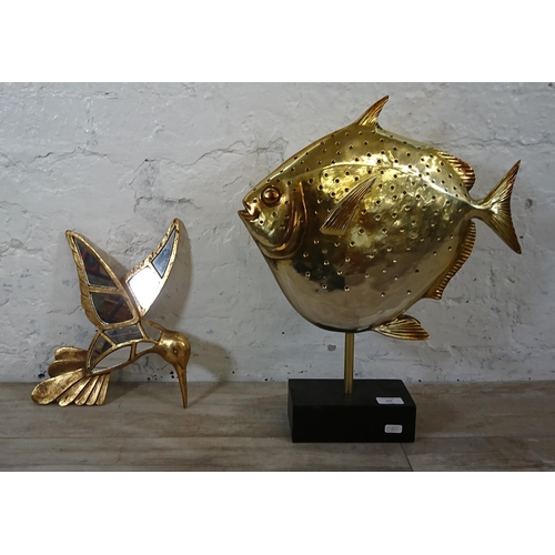 209 - Two pieces of Kare Design home decor, one Hummingbird wall mirror and one Deco Moonfish figurine