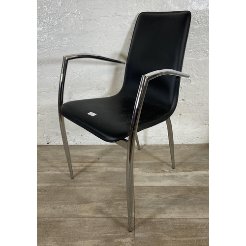 214 - Four Actona of Denmark black vinyl and chrome plated dining chairs