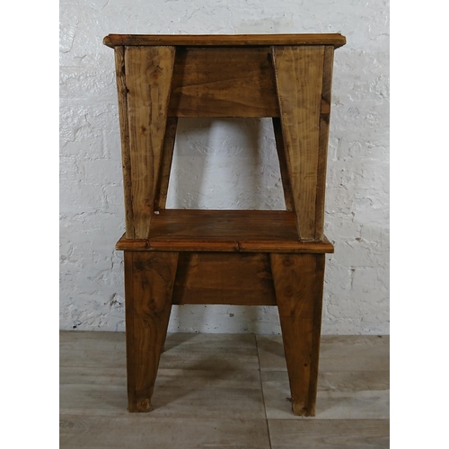 218 - A pair of 19th century style pine farmhouse stools - approx. 46cm high x 50cm wide x 30cm deep