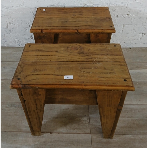 218 - A pair of 19th century style pine farmhouse stools - approx. 46cm high x 50cm wide x 30cm deep