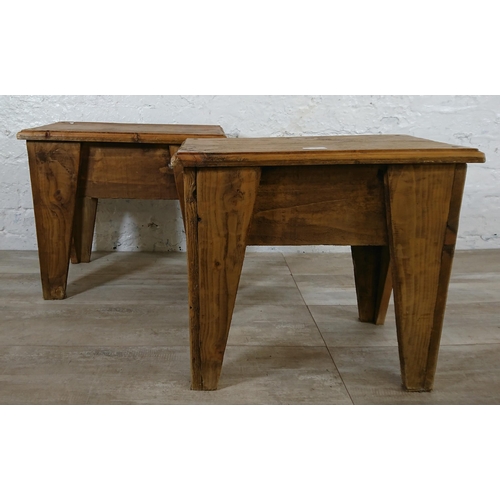 218 - A pair of 19th century style pine farmhouse stools - approx. 46cm high x 50cm wide x 30cm deep