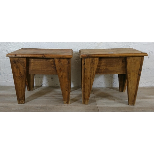 218 - A pair of 19th century style pine farmhouse stools - approx. 46cm high x 50cm wide x 30cm deep