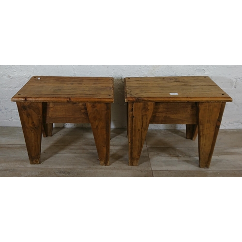 218 - A pair of 19th century style pine farmhouse stools - approx. 46cm high x 50cm wide x 30cm deep