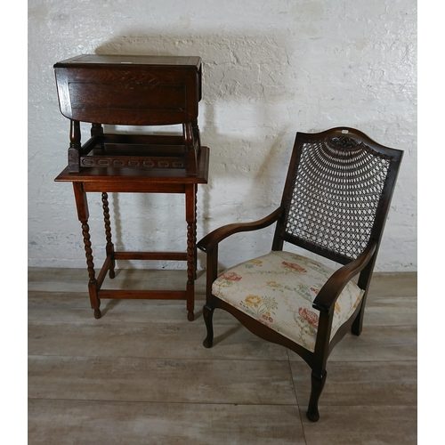 228 - Three pieces of early/mid 20th century furniture, one oak barley twist side table, one oak drop leaf... 