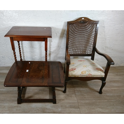 228 - Three pieces of early/mid 20th century furniture, one oak barley twist side table, one oak drop leaf... 