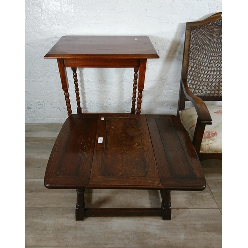 228 - Three pieces of early/mid 20th century furniture, one oak barley twist side table, one oak drop leaf... 