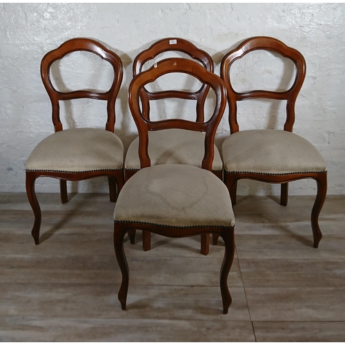 229 - Four Victorian style beech balloon back dining chairs