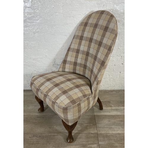 237 - Three chairs, two Victorian mahogany balloon back dining chairs and one tartan fabric upholstered be... 