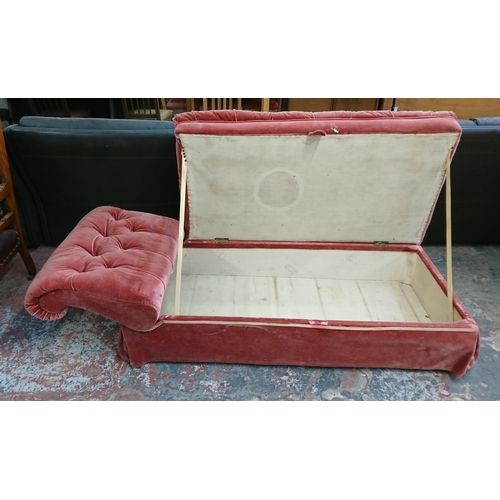 238 - An early 20th century pink buttoned fabric upholstered drop arm chaiselongue/ottoman - approx. 74cm ... 