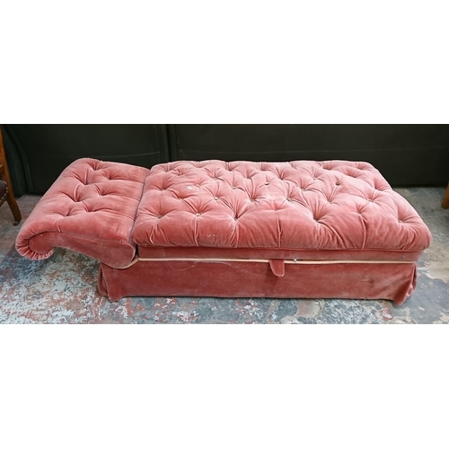 238 - An early 20th century pink buttoned fabric upholstered drop arm chaiselongue/ottoman - approx. 74cm ... 