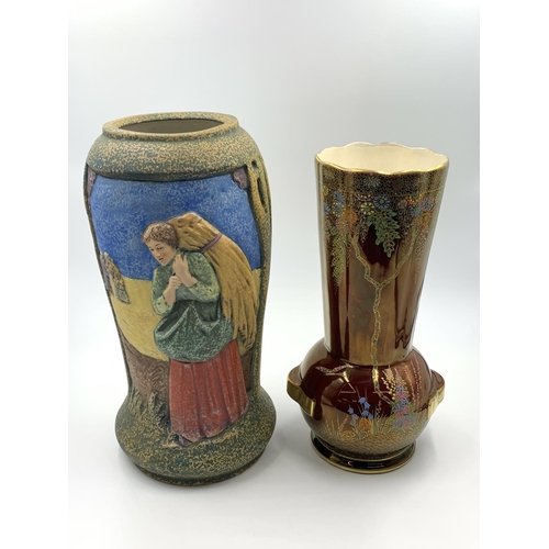 326 - Two ceramic vases, one Crown Devon Rouge Royale and one Arts & Crafts - largest approx. 33cm high