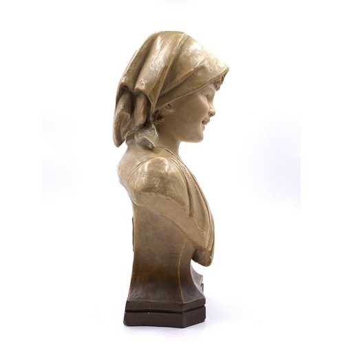 335 - A late 19th/early 20th century Goldscheider hand painted terracotta bust of a young girl, numbered 2... 