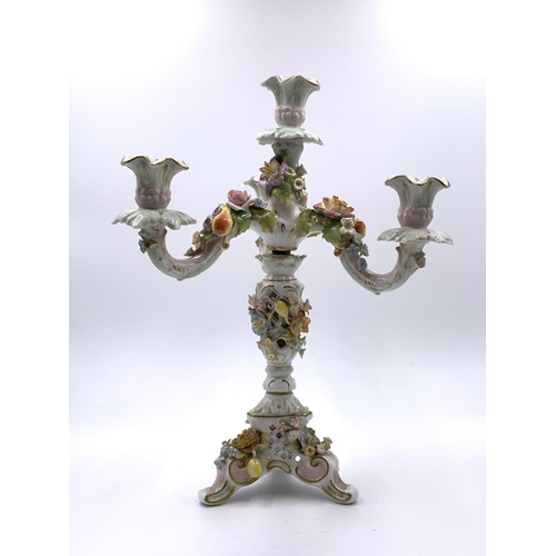 337 - Three pieces of 19th century German Schierholz hand painted floral decorated and pierced porcelain, ... 