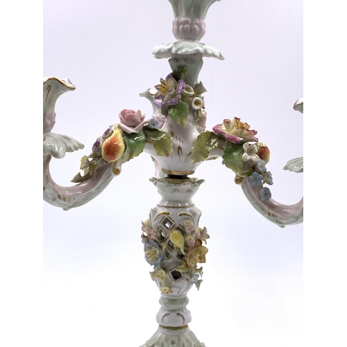 337 - Three pieces of 19th century German Schierholz hand painted floral decorated and pierced porcelain, ... 