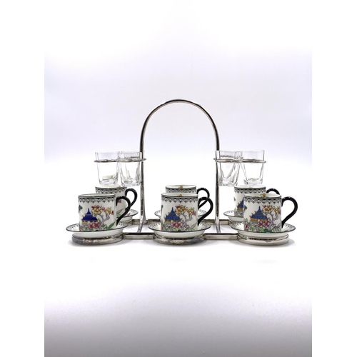 338 - A 1930s Royal Doulton Pagoda pattern twelve piece coffee set comprising six cups and six saucers on ... 