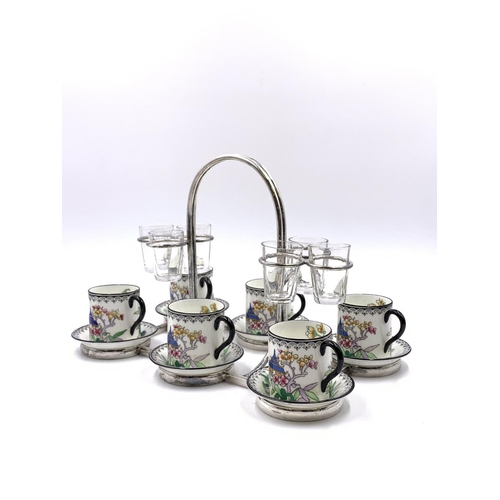 338 - A 1930s Royal Doulton Pagoda pattern twelve piece coffee set comprising six cups and six saucers on ... 