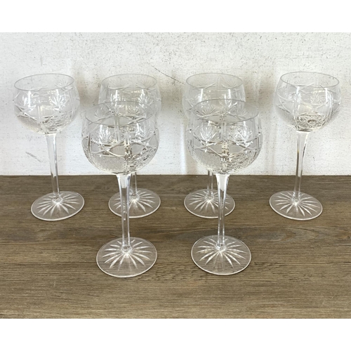 341 - Six cut crystal wine glasses - approx. 19.5cm high