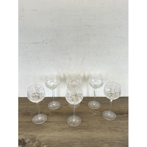 341 - Six cut crystal wine glasses - approx. 19.5cm high