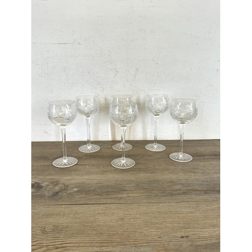 341 - Six cut crystal wine glasses - approx. 19.5cm high