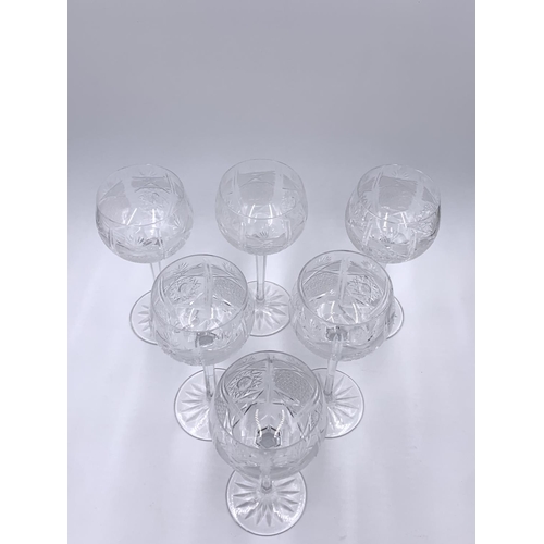 341 - Six cut crystal wine glasses - approx. 19.5cm high