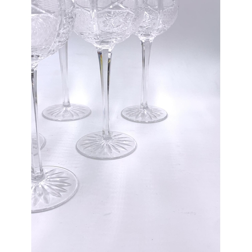 341 - Six cut crystal wine glasses - approx. 19.5cm high