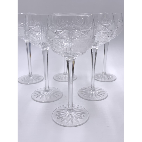 341 - Six cut crystal wine glasses - approx. 19.5cm high