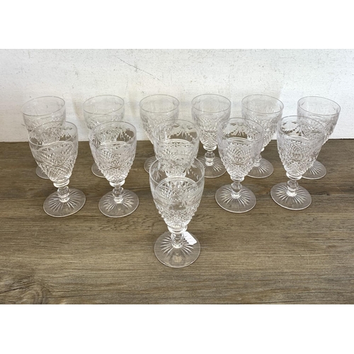 342 - Twelve Stuart Beaconsfield cut crystal sherry/port glasses - approx. 13cm high