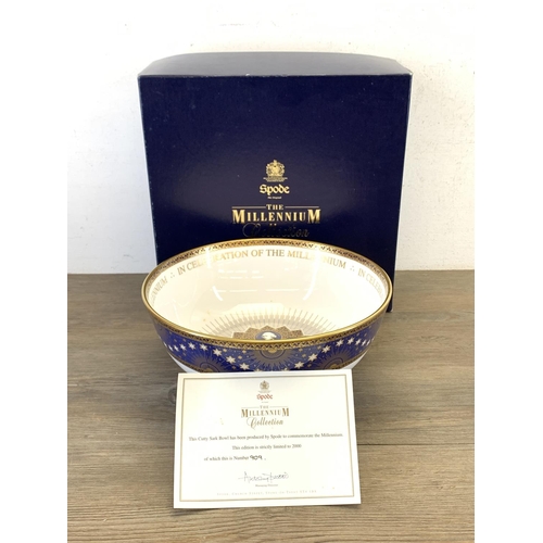 345 - Two pieces of boxed Spode The Millennium Collection fine bone china, one limited edition no. 909/200... 