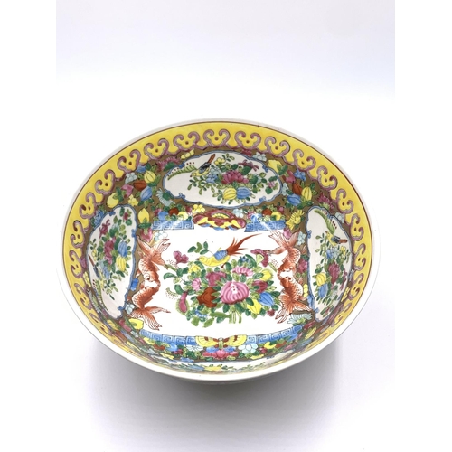 348 - A Chinese hand painted porcelain circular footed bowl decorated with fish - approx. 14cm high x 31cm... 