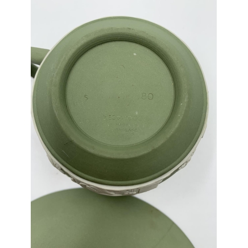 356 - Four pieces of Wedgwood sage green Jasperware