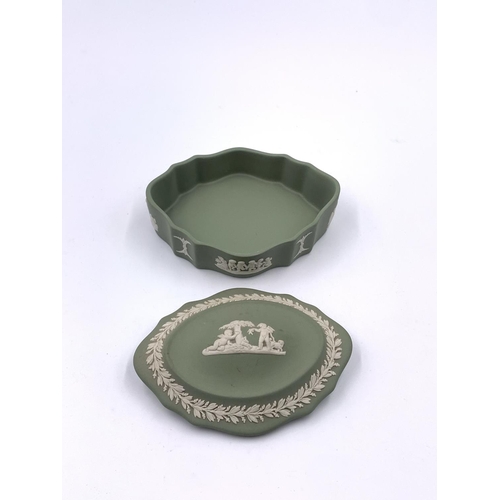 356 - Four pieces of Wedgwood sage green Jasperware