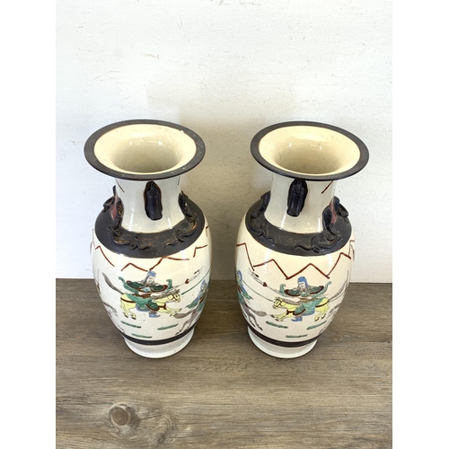 360 - A pair of Chinese crackle glazed hand painted porcelain vases - approx. 43cm high