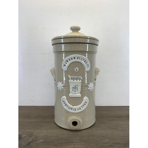 367 - A 19th century Mawson Filter Co Newcastle-On-Tyne salt glazed earthenware water filter - approx. 50c... 