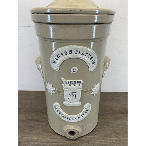 367 - A 19th century Mawson Filter Co Newcastle-On-Tyne salt glazed earthenware water filter - approx. 50c... 