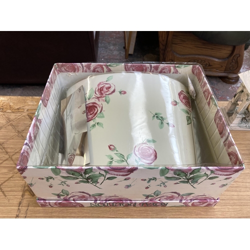 370 - Four pieces of ceramics, two boxed Royal Doulton Rose Clouds Ripple vases, one Crescent Ware water b... 