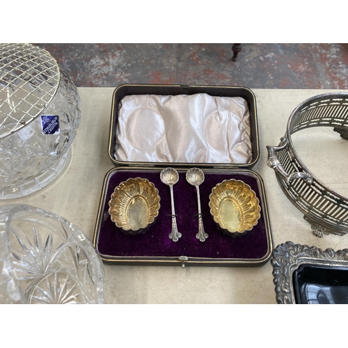 375 - A collection of glassware and silver plated items to include Edinburgh Crystal circular bowl, atomis... 