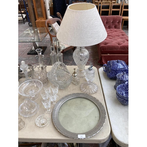 375 - A collection of glassware and silver plated items to include Edinburgh Crystal circular bowl, atomis... 