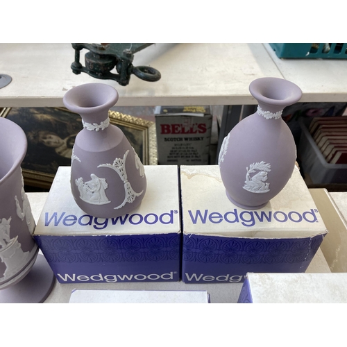 380 - Nine Wedgwood lilac Jasperware vases