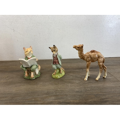 382 - Six ceramic animal figurines to include Beswick camel, Beswick owl - model no. 1046, Royal Albert Fo... 