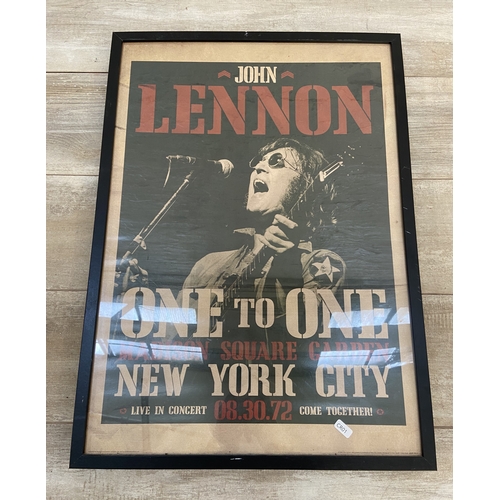 718 - Two framed reproduction concert posters, John Lennon One to One at Madison Square Garden, New York C... 