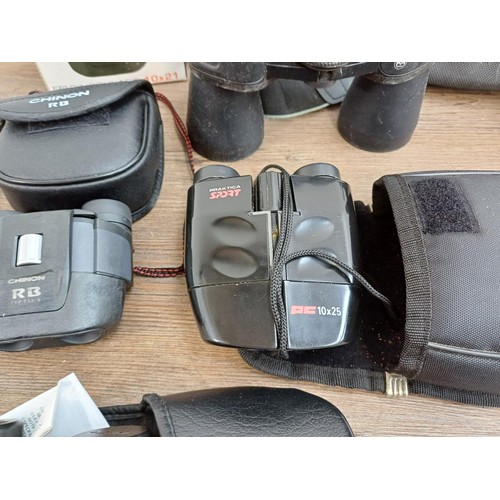 660 - Six pairs of binoculars, Bushnell 10x42 waterproof, Minolta Compact 10x25, Bresser 10x50, Pentax 8x2... 